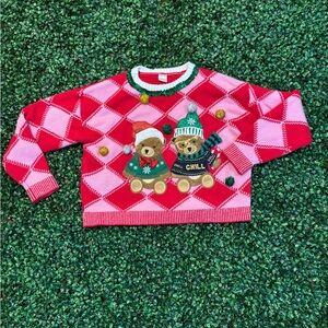 Holiday Time Red and Pink Bear Sweater
